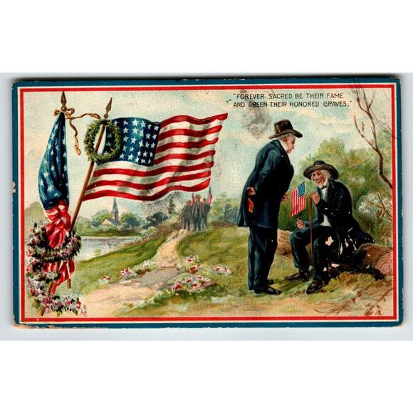 Memorial Decoration Day Postcard Military Soldier Veteran USA Flags Tuck 158 - Picture 1 of 2